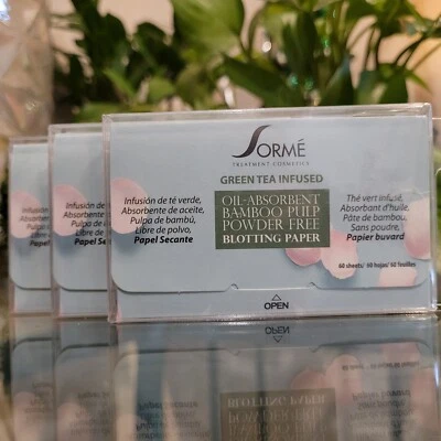 3 Pack Sormé Green Tea Infused Makeup Oil-Absorbent Powder Free Blotting Paper - Image 1 of 4