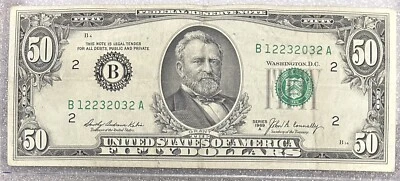 1969 New York $50 Dollar Bill Fr. 2115-B FRN B12232032A 50BL58 COOL SER. NO.!! - Image 1 of 2