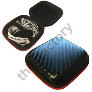 Earphone Zip Storage Pouch Case Bag Carbon Fibre Look Portable Case Box Headset