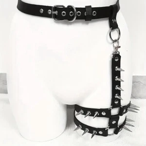 Black Faux Leather Spiked Leg Harness - Adjustable & Stylish - Picture 1 of 7
