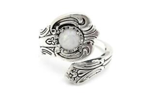 New Opal Spoon Handle Ring 925 Silver Plated Size 8 Women's