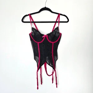 Adore Me Women's Medium Pink Black Merrywidow Hot Garter Belt Corset Lingerie - Picture 1 of 9