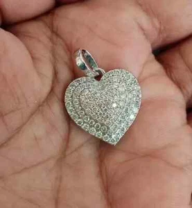 2Ct Round Cut  Diamond Cluster Heart Pendant 14k White Gold Over Free Chain - Picture 1 of 1