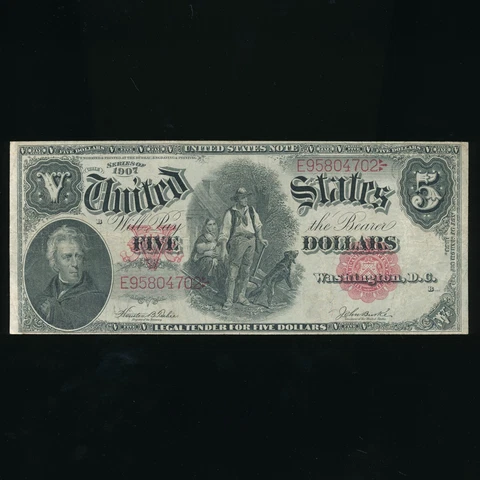 1907 $5 FIVE DOLLAR WOODCHOPPER  NOTE ~ NICELY CIRCULATED ~ SHIPS FREE! I:1 Cover