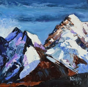 Himalayan Winter Oil Painting Original Nepal Mountain Landscape Snow Scene Art - Picture 1 of 4