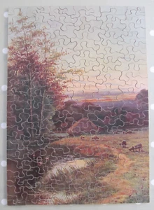 VINTAGE WOODEN JIGSAW PUZZLE ENTITLED CLOSE OF THE DAY PASTORAL SCENE - COMPLETE - Picture 1 of 11