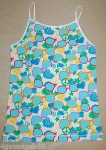 Girls Tank Top AQUA PINK YELLOW Sunglasses HEARTS Thin Strap Cami SIZE XL 14-16 - Picture 1 of 1