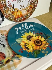 NEW 4-Pack Tin Serving Trays Fall Farmhouse Thanksgiving Autumn Home Decor 13" - Picture 1 of 8