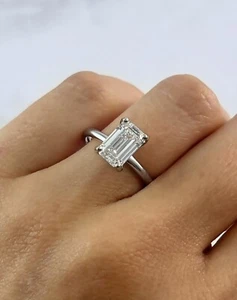Emerald Cut Lab Created Diamond Engagement Ring 14K White Gold 2.01 CT IGI Cert - Picture 1 of 5