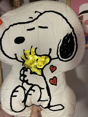 Almohada Pottery Barn Teen Peanuts Snoopy Woodstock 10,5x 12,5" blanca usada en excelente estado con etiquetas  Foto 1 de 4