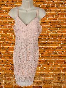WOMENS AX PARIS SIZE UK 10 PINK STRAPY CROCHET LACE BODYCON PARTY OCCASION DRESS - Picture 1 of 4