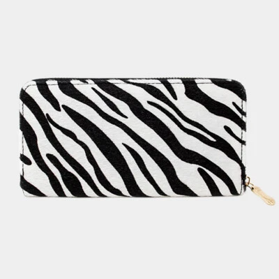NUEVA Cartera sin asas con cremallera de piel sintética con estampado animal de rayas de cebra y tigre para mujer Foto 1 de 3