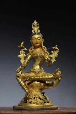 35 Китай старый тибет бронзовый позолоченный зеленый Тара Гуань-Инь guanyin Будда бронзовая статуя - Изображение 1 из 4