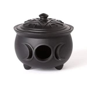 Alchemy Gothic Triple Moon Cauldron Lidded Pot Moon Pentagram Magick Wicca Pagan - Picture 1 of 5