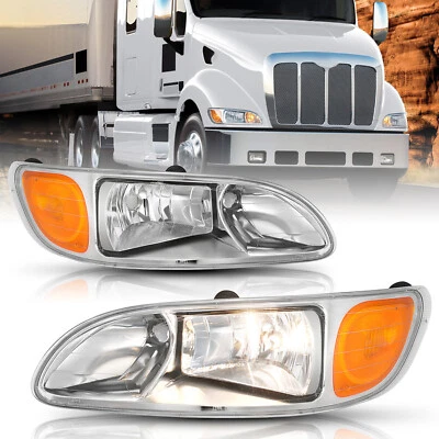 适用于 2008 - 2013 Peterbilt 325/384/386 卡车镀铬车头灯前照灯左+右 — 第 1/4 张图片
