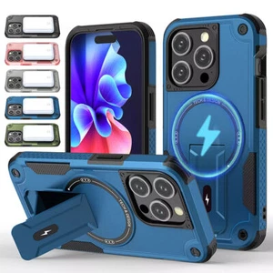 For iPhone 15 Pro Max 14 13 12 MagSafe Magnetic Kickstand Case Shockproof Cover - Picture 1 of 23