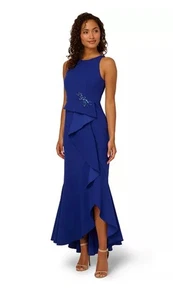 Abito donna Adrianna Papell in crepe con volant a cascata taglia 6 vendita al dettaglio $179 nuovo con etichette - Foto 1 di 7