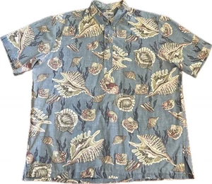 VTG Reyn Spooner Hawaiian Aloha 1/4 Button Shirt Sea Shells Reef Clams Men's 2XL - Picture 1 of 10