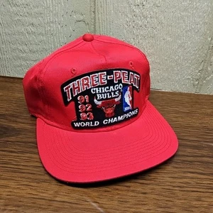 Vintage Chicago Bulls Three Peat Finals Champs Snapback Hat Cap 90s - Picture 1 of 12