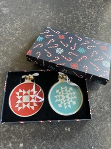 Edredón de porcelana cuadrado adorno de Navidad con campanas de borla azul rojo blanco - Imagen 1 de 9