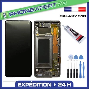 ECRAN COMPATIBLE SUR CHASSIS POUR SAMSUNG GALAXY S10 NOIR G973 + COLLE + OUTILS - Photo 1/3