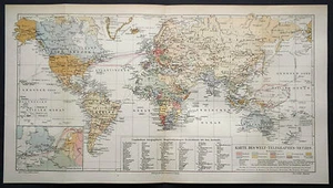 1897.Orig. Xilo-Topografica=Network/Reti Telegrafiche nel Mondo=Planisfero 43x24 - Imagen 1 de 1