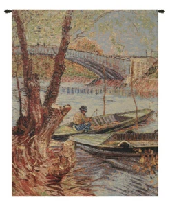 Tapiz belga pesca en primavera de Van Gogh arte de pared colgante 24x18 pulgadas - Imagen 1 de 6