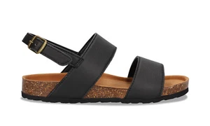 Vegan unisex sandals flat slingback buckle ankle strap padded black apple skin - Picture 1 of 5