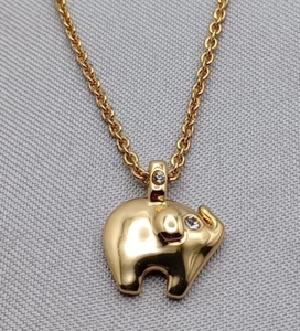 Kate Spade Elephant Pendant Necklace Gold Tone Rhinestones Adorable Lucky Charm - Picture 1 of 6