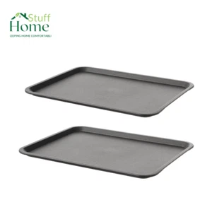 2x Grey Plastic Serving Tray Canteen Cafe Fast Food TV Dinner Kitchen 37x29 cm - Picture 1 of 4