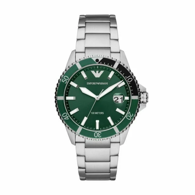 Emporio Armani AR11338 42mm Cassa di Acciaio, Cinturino di Acciaio Argento, Orologio da Polso per Uomo
