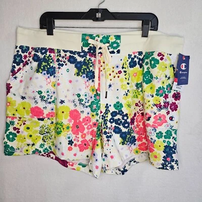全新带标签 CHAMPION 女式校园法国 Terry 短裤 Flower Power 2X 健身房运动休闲 — 第 1/4 张图片