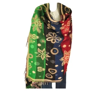 Yak + Sheep Wool | Shawl/Throw| Handloomed| Reversal| Flora| Base Color: Rainbow - Picture 1 of 5