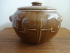Stoneware Baked Bean Pot Aztec Native Design Brown Glazed USA Bowl (Cookie jar) 