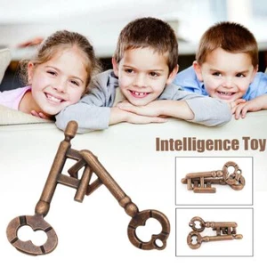 Vintage Alloy Cast Puzzle Box Metal Lock Toys IQ Brain Teaser Lock Game Key S8F8 - Photo 1/9