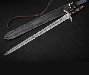 CUSTOM HANDMADE DAMASCUS STEEL VIKING HATCHET TOMAHAWK HUNTING TACTICAL SWORD - Picture 1 of 3