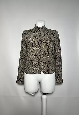 Jones New York Women's Floral Paisley Jacquard 100% Silk Shirt Long Sleeve Sz S - Image 1 of 4