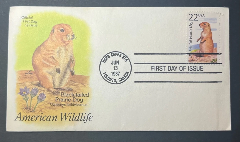 AMERICAN WILDLIFE PRAIRIE DOG  JUN 13 1987 TORONTO CA FIRST DAY COVER (FDC) - Image 1 of 1