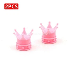 2PCS Pink Crown Tire Air Stem Valve Caps for Honda Yamaha Kawasaki Motorcycle - Picture 1 of 4