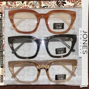 +2.00 Jones New York womens Reading glasses 3 pack marble clear peach thick big - Picture 1 of 5