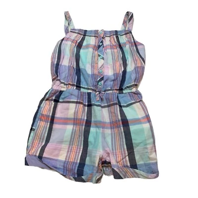 Gymboree Girls Purple Teal Plaid Romper Shorts Sleeveless Size 7 - Image 1 of 4