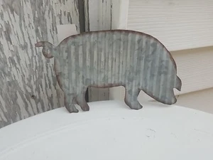 Farmhouse PIG METAL SIGN Rustic Country Primitive Kitchen Home Galvanized Vtg 90 - Picture 1 of 5