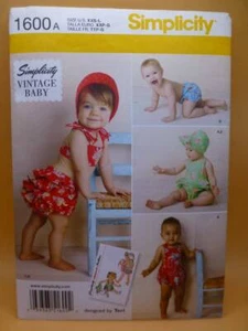 SIMPLICITY 1600 BABY+TODDLER XXS+XS+S+M+L ROMPERS+BIKINI+BONNET SEWING PATTERN - Picture 1 of 2