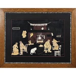Antique 19th C. Folk Art Black Americana Birch Bark Collage By Edward W. Merrill - Picture 1 of 7