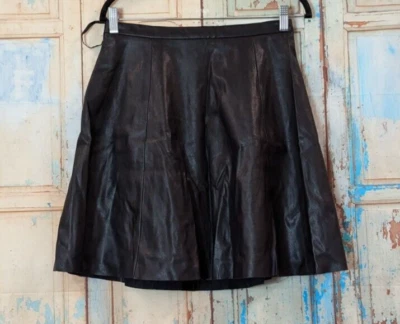 Tahari Arthur S. Levine Womens Size 6 Black Leather Short A-Line Skirt - Image 1 of 4