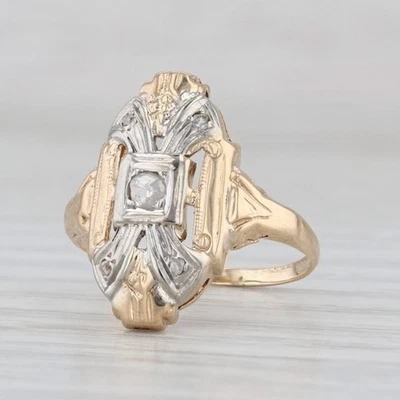 Art Deco Rose Cut Diamond Solitaire Ring 14k Yellow White Gold Size 4.5 - Image 1 of 4