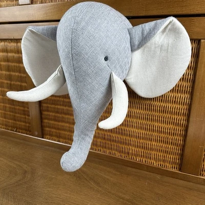 Plush Elephant Head Wall Mount Hanging Decor For Baby Nursery Safari Room - Image 1 of 4