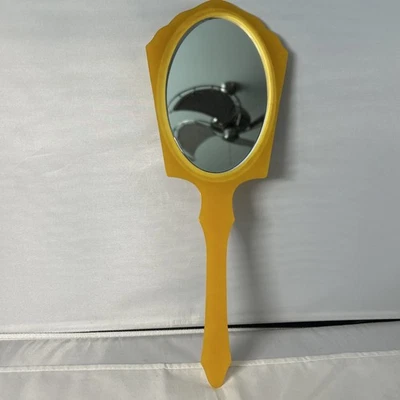 Vintage Hand Held 13" Mirror Art Deco Celluloid Bakelite Butterscotch Yellow - Image 1 of 3