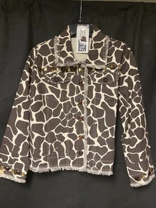 Neu mit Etikett Damenjacke Baumwolle Knopfleiste Perlen Animal-Print Größe M - Bild 1 von 10