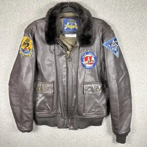 Cooper G-1 Jacket Size 46R Brown goatskin Leather Bomber Flight USN Patches - Picture 1 of 11
